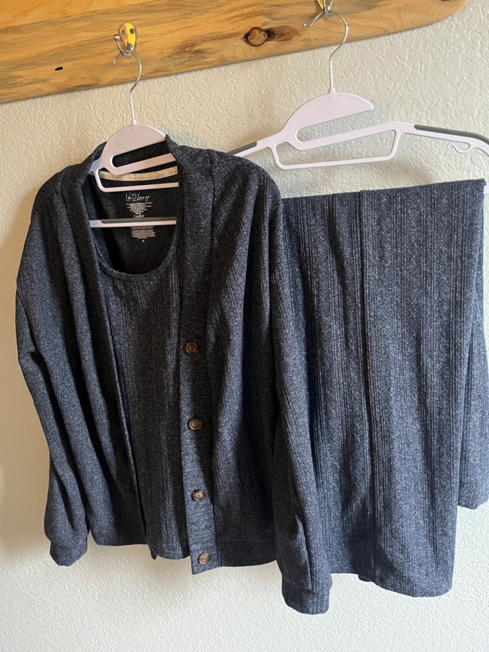 Live 2 Lounge 3 Piece Set Cozy Ribbed Knit Long Sleeve Cardigan Tank Top Pants